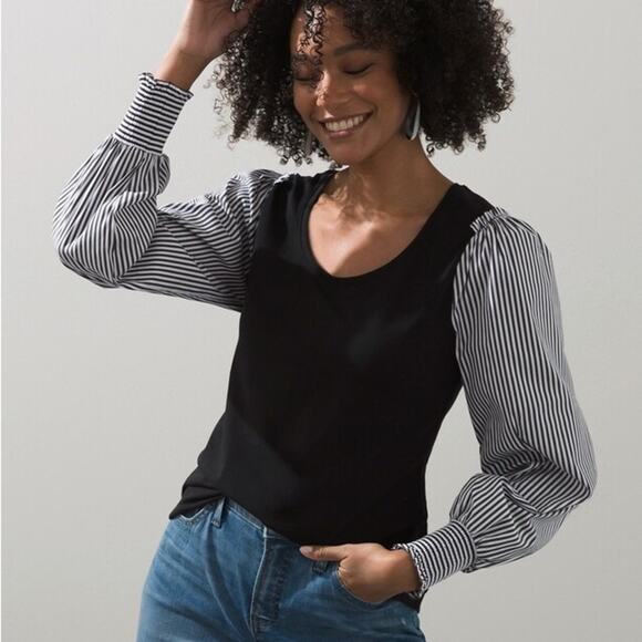 Chico's Tops - Chico’s Black Striped Long‎ Sleeve Blouse Size Small